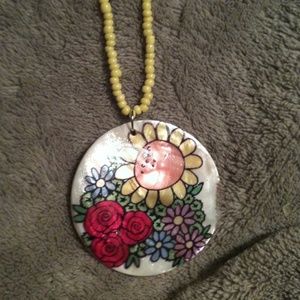 COPY - Yellow flower painted shell necklace